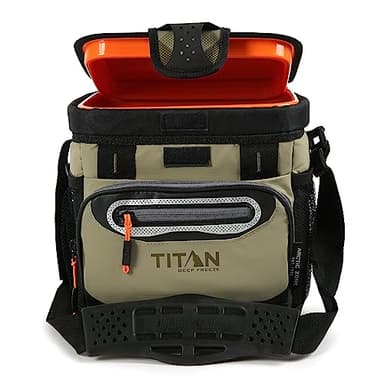 Titan by Arctic Zone Deep Freeze Cooler - 9 Can Zipperless Hardbody Cooler with Deep Freeze Insulation, HardBody Liner, and SmartShelf - Moss Green