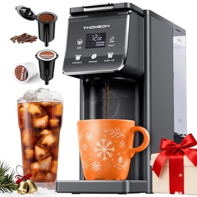 TWOMEOW K Cup Coffee Maker With Bold Setting, Single Serve Hot & Iced Coffee Maker for K-Cup and Grounds, 52oz Removable Reservoir, 6 to14oz Brew Sizes, Pod Coffee Machine With Reusable Filter, Gray