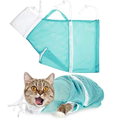 Cat Shower Net Bag Grooming Bathing Adjustable Washing Bag Multifunctional Cat Restraint Accessories Prevent Biting Scratching, Nail Trimming, Ears Clean, Keeping Calm(Green)