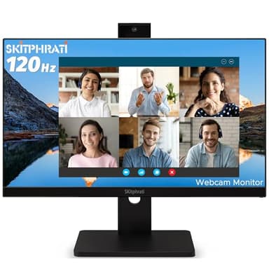 SKitphrati 27'' Business Webcam Monitor, 1080P IPS 120HZ, Video Conference Monitor - Built-in Adjustable 3MP Webcam, Mic Array, Speakers, Eye Care, Frameless, HDMI, DisplayPort, VGA, USB 2.0