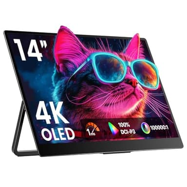 Upperizon Portable Monitor 14 inch 4K 3840X2400 100000:1 100% DCI-P3 OLED HDMI USB-C Travel Monitor for Laptop MacBook PC Surface PS5 Xbox, External Display with Kickstand & Speakers, VESA Compatible