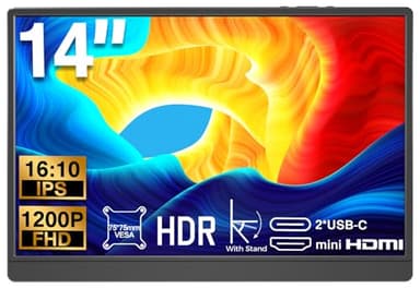 DHPL 14 Inch Portable Monitor, FHD 1920x1200 IPS16:10 Display with Built-in Kickstand, USB-C/HDMI Plug and Play, Compatible with Laptop, PC, Mac, Mobile, PS5, PS4, Xbox, Switch