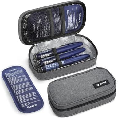 AUVON Insulin Cooler Travel Case with 2 x 160g Ice Packs, 10–11 Hour Cooling, Compact Insulated Diabetic Medication Bag Fits 3–4 Insulin Pens & Diabetic Supplies, 8.27 x 4.33 x 2.56 in, TSA-Friendly
