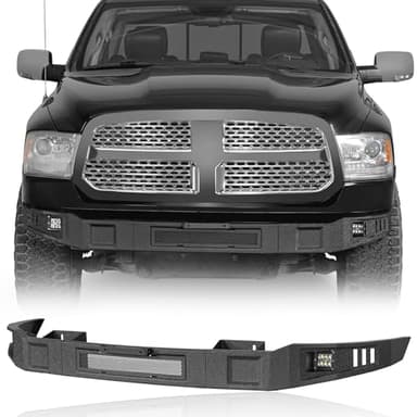 u-Box Ram 1500 Front Bumper Face Bar for 2013-2018 Dodge Ram 1500 & 2019-2024 Ram 1500 Classic (Exclude Rebel), Steel Offroad Bumper with 2× 18W LED Spotlights