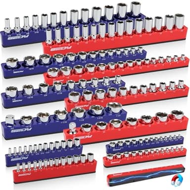 12-Piece 1/4" 3/8" 1/2"-Drive SAE & Metric Magnetic Socket Organizer Set (Holds 143 Sockets) -Detachable Tool Tray with 5mm Magnetic Base for Garage/Home(Sockets Not Included)