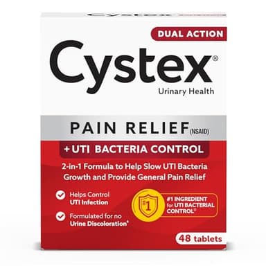 Cystex Dual-Action UTI Pain Relief & Prevention Tablets - 2-in-1 Formula Relieves Burning, Urgency, & Discomfort While Slowing Bacterial Growth - Non-Staining, Fast-Acting - 48-Count