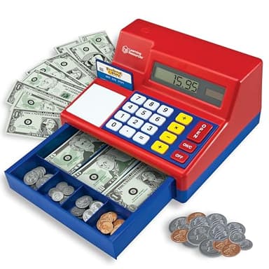 Learning Resources Pretend & Play Calculator Cash Register Toy - Gift for Kids, Toddler Toys, Play Money & Credit Card, Shopping Store Playset, Educational Preschool Activities