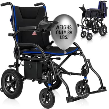 Vive Ultra Lightweight Electric Wheelchair for Adults - Foldable Power Wheel Chair - Collapsible, Folding, Ultralight, Motorized, Light Weight Travel Senior Folding Mobility Aid - Weighs Just 39 lbs