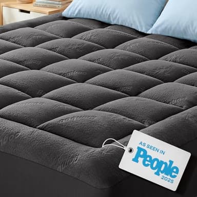 Ultra Soft King Size Mattress Topper - Viscose Made from Bamboo Pillow Top Mattress Pad for Back Pain Relief - Naturally Cooling for Hot Sleepers, Dark Gray