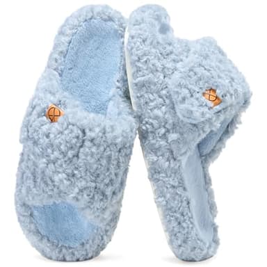 Women's House Slippers Adjustable Indoor Memory Foam Shoes Open Toe Slip On Bedroom Fuzzy Slide