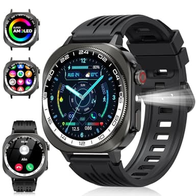 Soudorv Smart Watch, 2025 AMOLED 3D 1.43" Smartwatch for Men Women (Answer/Make Call), 60 Days/Flashlight/130+ Sports, Heart Rate/Sleep Monitor, IP68 Waterproof Fitness Activity Tracker Android iOS