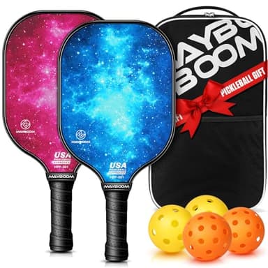 Pickleball Paddles Set of 2 or 4, USAPA Approved Pickleball Set with 4 Pickleball Balls and Pickleball Bag, Fiberglass Pickle Ball Rackets 2 Pack for Beginner(Blue&Red)