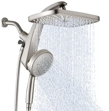 High Pressure Rain Shower Head: Upgrade Shower Heads with Handheld Spray Combo with Fixed Showerhead and 10 Sprays Handheld Shower Head, Detachable Showerheads Built-in Magnetic Docking and Power Jets