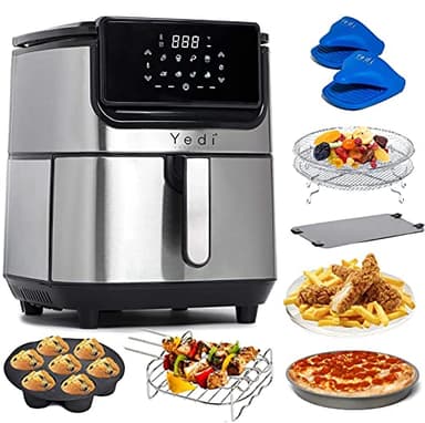 Yedi Evolution Air Fryer, 6.8 Quart, Stainless-Steel Finish, Ceramic Cooking Basket, with Deluxe Accessory Kit and Recipe Book