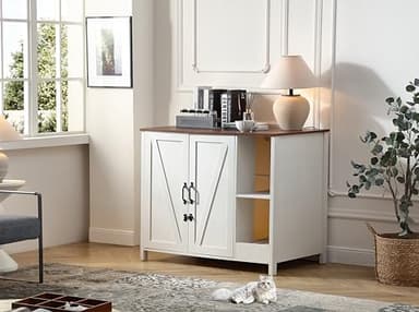 FOREST GRAVITY Large Cat Litter Enclosure with Litter Collector, Enclosure for self-Cleaning Litter Boxes,Adjustable Shelf for Dog Proof,Charging Station,Locks Added for cat,Cat House,Antique White