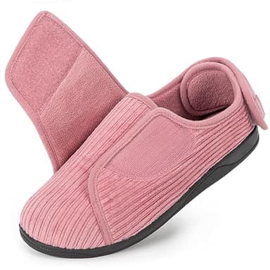 HomeTop Women's Corduroy Slippers Comfy Adjustable Hook and Loop Memory Foam Indoor Closed-back House Shoes Pink, 9 US