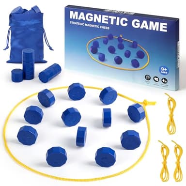 Magnetic Chess Game with 24 Full-Size Stones, Magnet Game with 3 String & Portable Storage Bag, Strategy Board Game for Family Game Night, Indoor Outdoor Use for Kids Adults