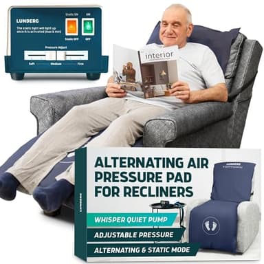 Lunderg Alternating Air Pressure Pad for Recliner Chair - Pressure Relief Cushion Topper for Recliner - Bed Sore Prevention - Medical Grade Mattress Pad, Cover & Quiet Pump - Home or Hospital (Blue)