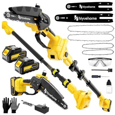 21V Cordless Pole Saw, 4-in-1 180° Rotatable Electric Tree Trimmer with 6/8 Inch Guide Bars,4000mAh Battery & Fast Charger, Telescopic Pole, Brushless Motor for Garden/Farm/Camping