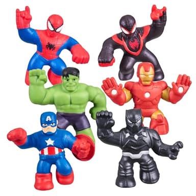 Heroes of Goo Jit Zu Marvel Mega Mini 6 Pack - Superhero Toys, Squishy, Stretchy, Gooey Mini Heroes - Ironman, Spider-Man, Captain America, Miles Morales, Hulk and Black Panther