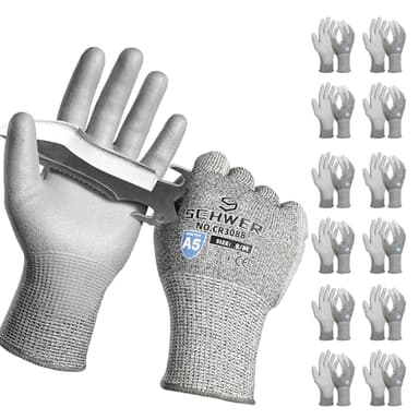 Schwer 12 Pairs ANSI A5 Cut Resistant Work Gloves, Cut Proof Gloves with PU Coating, Used for Metal Fabrication, WoodWorking, Construction, Non Slip, Durable, M, CR3088
