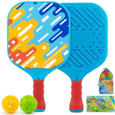 Kids Pickleball Paddles - Easter Gift Basket Stuffers Outdoor Beach Pool Yard Game Toy for Kid Ages 4 5 6 7 8 Year Old Boys & Girl, Ball Set of 2, Lightweight & Durable Grip for Small Hand, Beginner