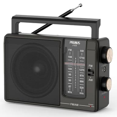 PRUNUS J-03 AM FM Radio Portable Plug in Wall or AA Battery Operated for Home/Outdoor, Large Speaker Excellent Sound, Excellent Reception 19.5 ant, Large Tuning Knobs for Easy to Use,Gifts for Seniors