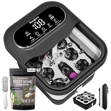 Foot Spa Electric Rotary Massage, Tea Tree Oil Foot Soak with Epsom Salt, Collpaisble Foot Spa Bath Massager with Heat, Bubble Jets, Temp Control, 24 Motorized Shiatsu Massage Balls and Foot File