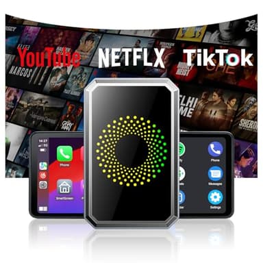 TOGUARDGO 3-in-1 Wireless Carplay Adapter Magic AI Box with Net-Flix YouTube TikTok Upgrade Wired Car Play to Wireless Support USB Drive for iPhone 10+ and Android 13+