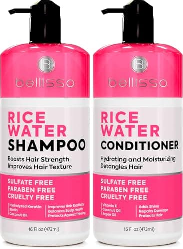 Rice Water Shampoo and Conditioner Set - Sulfate Free for Thin and Fine Hair - Fuller, Thickening Formula for Women and Men - With Strengthening Saw Palmetto - Anti Thinning, Volumizing for Thick Hair
