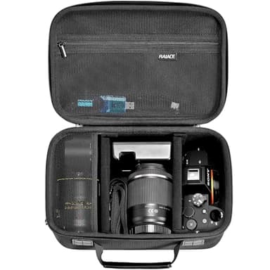 RAIACE Hard Case Compatible with Sony Alpha 7 II III IV/7R V Camera, for Nikon, for Canon, for Pentax and More.Large Capacity With Mesh Pocket for Lens, Charger, Cables, Cards and Accessories.-Black