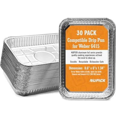 NUPICK 30 Pack Grill Drip Pans Compatible for Weber, 6415 Grill Accessories for Weber Spirit, Genesis, Traveler, Q Series - Grill Grease Pan Liners - Disposable Aluminum Foil Grease Trays - 8.5" X 6"