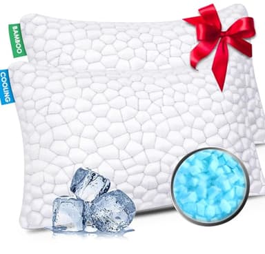Cooling Pillow Queen Size Set of 2, Adjustable Bed Pillows for Sleeping, Luxury Shredded Memory Foam Pillows 2 Pack,Soft Yet Supportive Firm Pillow for Side,Back,Stomach Sleepers,Gifts for Hot Sleeper