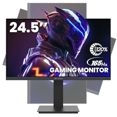 CRUA 24.5Inch Gaming Monitor 144Hz/165Hz, FHD(1920x1080P) 120% sRGB Computer Monitor, Height/Pivot/Swivel/Tilt Adjustable Vertical Monitor, Support FreeSync, DP,HDMI, Wall Mount (75mmX75mm)