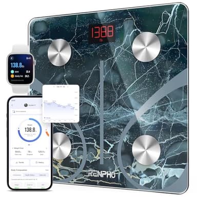 RENPHO Smart Scale for Body Weight, Digital Bathroom Scale BMI Weighing Bluetooth Body Fat Scale, Body Composition Monitor Health Analyzer with Smartphone App (Marble, 11"/280mm)