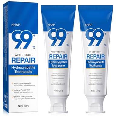 9.9% Hydroxyapatite Toothpaste - 2 Pack, Protects Enamel and Strengthens Teeth, Cleans and Cares for Oral Health, Freshens Breath, Non-Irritating, Natural and Safe, 8.46 Oz