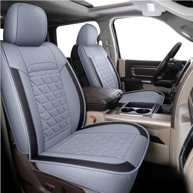 Coverado Seat Covers for Dodge Ram Full Set, Waterproof Truck Car Seat Cover Protectors Custom Fit for 2002-2025 Dodge RAM 1500 2500 3500 with Curved Bench(Gray)