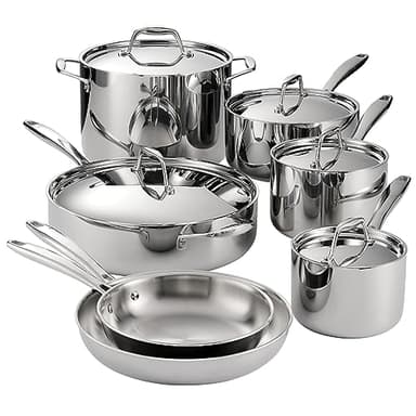 Tramontina Signature Tri-Ply Clad Stainless Steel 12-Piece Cookware Set with Lids, Pots and Pans Kitchen Set, Induction-Ready, Dishwasher-Safe, NSF-Certified, Made in Brazil
