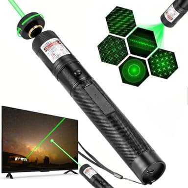 Damflew Green Laser Pointer High Power - Long Range Rechargeable Laser Beam, USB Charging Port for Hiking, Presentations & Outdoor Use (Professional-Grade Green Light)