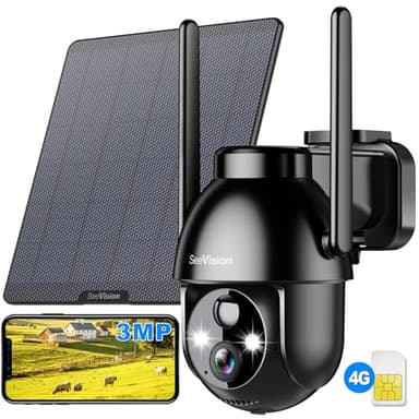 4G LTE Cellular Security Camera, No WiFi Security Camera with Built in SIM Card, Solar Security Cameras Wireless Outdoor Featuring 3MP 2K HD, PIR Motion Detection, Color Night Vision, 2-Way Talk