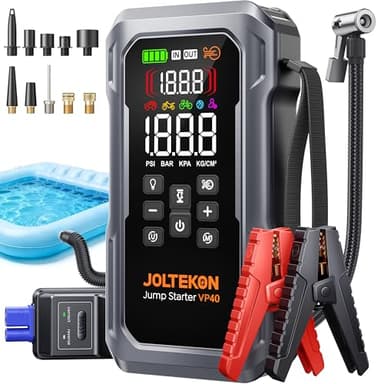 JOLTEKON 6000A 160PSI 9-in-1 Car Battery Jump Starter with Air Compressor & Air Blower (All Gas 12L Diesel), Battery Jumper Starter Portable Jump Box for Car Battery with 800LM Light/18W Fast Charge