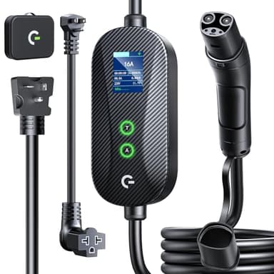 Grasside Level 1&2 Tesla Mobile Charger, (16A/12A, 240V-110V, 16FT Cable), Adjustable Current/Timer Tesla Home Charger, NEMA 6-20 & 5-15 Plug, NACS Connector for All Tesla Model 3/Y/X/S/Cybertruck