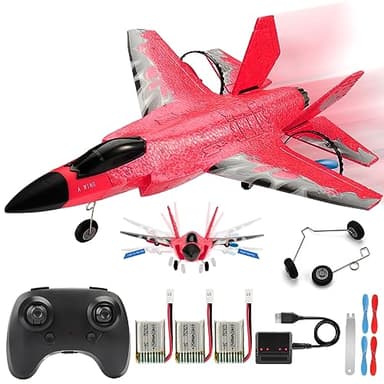 ANTSIR F35 RC Airplane Easy to Fly Foam RC Plane, Remote Control Plane 2 Channel with Smart Gyro/Lights/Battery Rc Glider Jet Toy Gift for Kids Boys Adults 8-16 Year Old (Red)