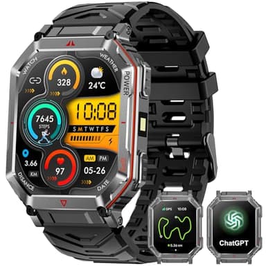 Military Smart Watch for Men with GPS/Compass，GPT Voice Assistant，Smartwatch with LED Flashlight，2.01"HD Display Bluetooth Call，Fitness Tracke with Multiple sports Modes，Compatible with Android & iOS
