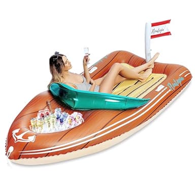 JOYIN Giant Boat Float with Cooler - Inflatable Boat Funny Pool Floats Raft with Reinforced Cooler, Lounge Floaties Beach Lake Toys Fun in Summer Swimming Pool Party Decorations for Kids & Adults