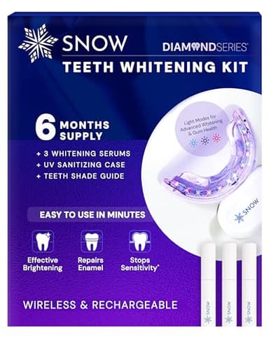 Snow Teeth Whitening Kit - Snow Teeth Whitening Serum and LED Mouthpiece Whitener, Formulated with Hydroxyapatite, Good for 6 Months - Wireless Kit with 3 Wands