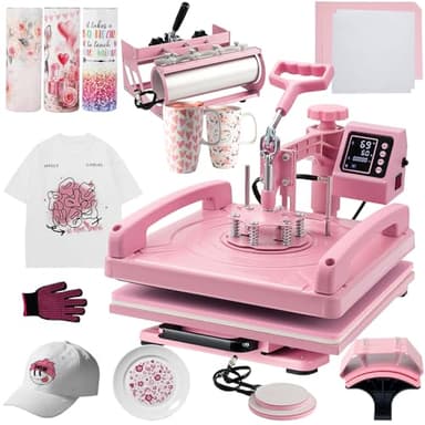 Hitgrand Heat Press 15x15 inch, Heat Press Machine for T-Shirts, 5 in 1 Heat Press Machine with 30 OZ Tumbler Press, Combo Tumbler Heat Press Sublimation for Hat Cap Mug Plate