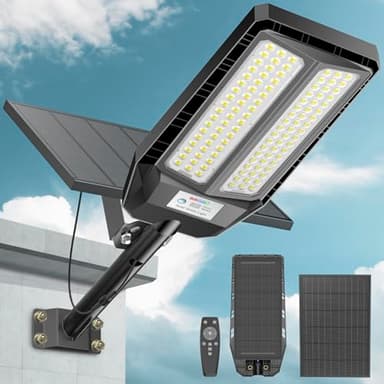 VOOJOY 9000W Solar Street Lights Outdoor, 7000K Solar Light Outdoor LED Street Light Dusk to Dawn, LED Wide Angle Lamp with Motion Sensor and Remote Control, for Parking Lot, Yard