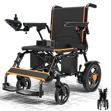 Electric Wheelchair for Adults – Lightweight, Foldable, & All-Terrain | 500W Dual Motors, Motorized Power Wheelchair, 15+ Travel Range, 300 lbs Capacity, Comfortable & Safe for Seniors (Orange)