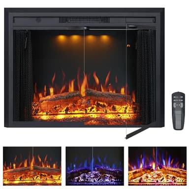 Valuxhome 40” W Electric Fireplace Insert with Log Speaker for Crackling Sound, 750W(Low)/1500W(high) for Heating, Independent Function for Heating and Changing Colors, Overheating Protection